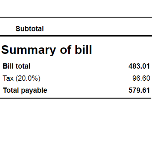 Phone bill screenshot